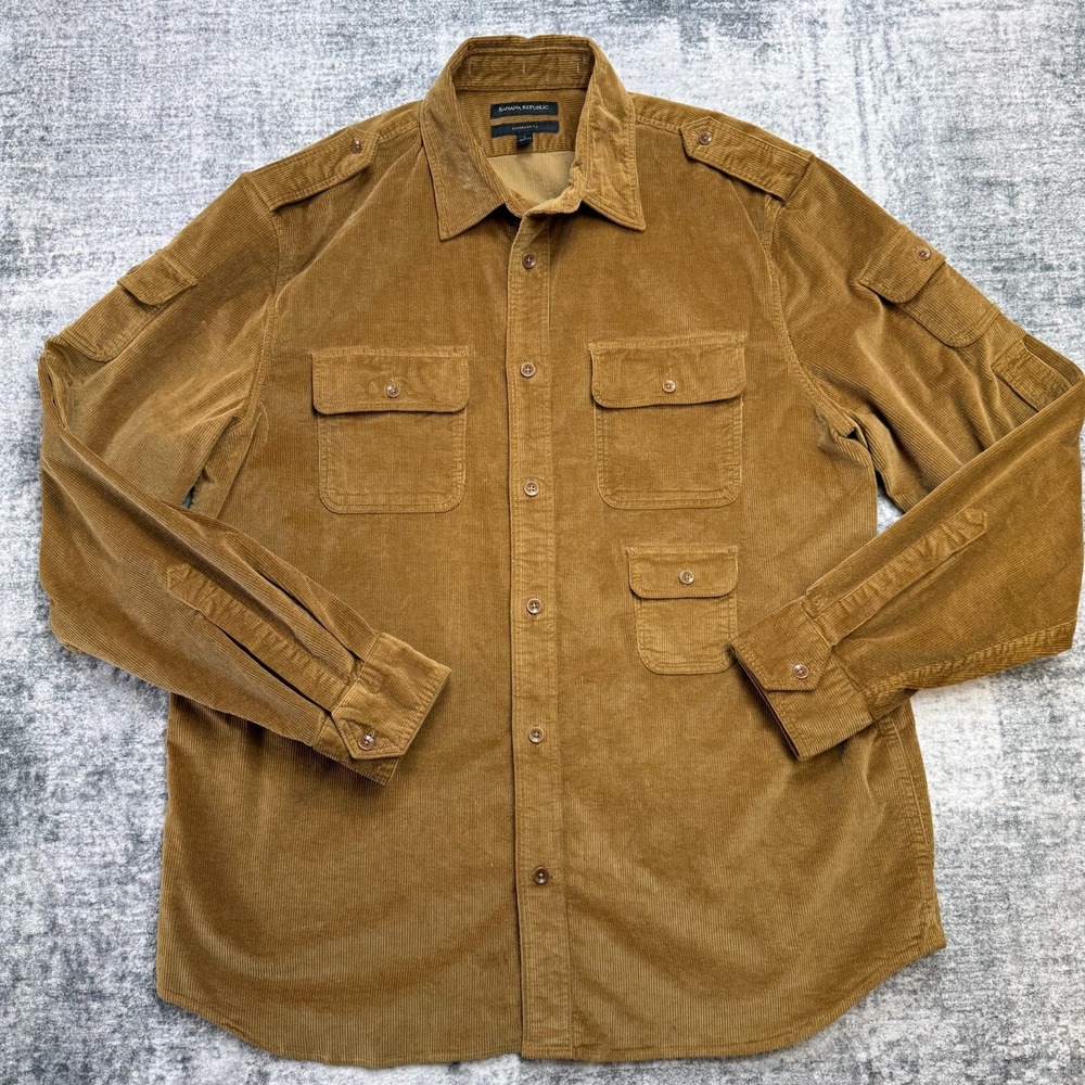 Banana Republic Shirt Mens Large Brown Corduroy Bombay Button Up Safari Cargo